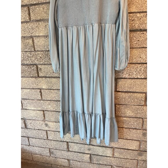 Ingrid & Isabel Womens XL Blue Smocked Long-Sleeve Midi Dress With Ruffle Hem - Picture 9 of 9